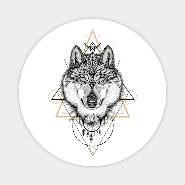 Totem mandala Wolf in boho/ethnic/aztec style Magnet by fears